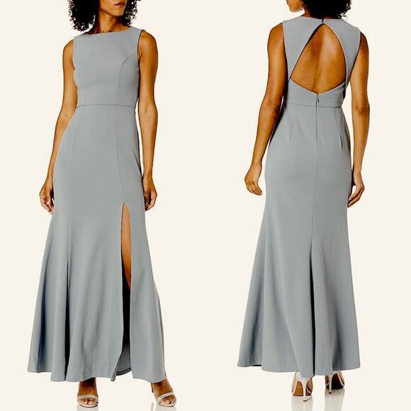 Jenny Yoo Gia Crepe Open Back Mayan Blue Fit & Flare Gown Size 10 NWT - Picture 1 of 10